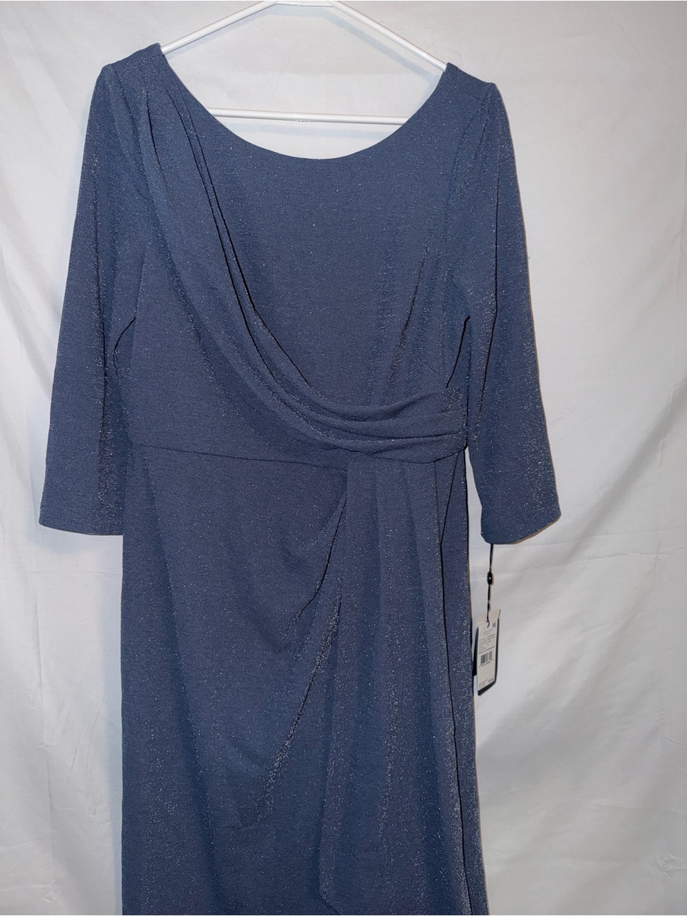 Adrianna Papell Navy Metallic V-Neck Long Sleeve Maxi Dress - Picture 3 of 11